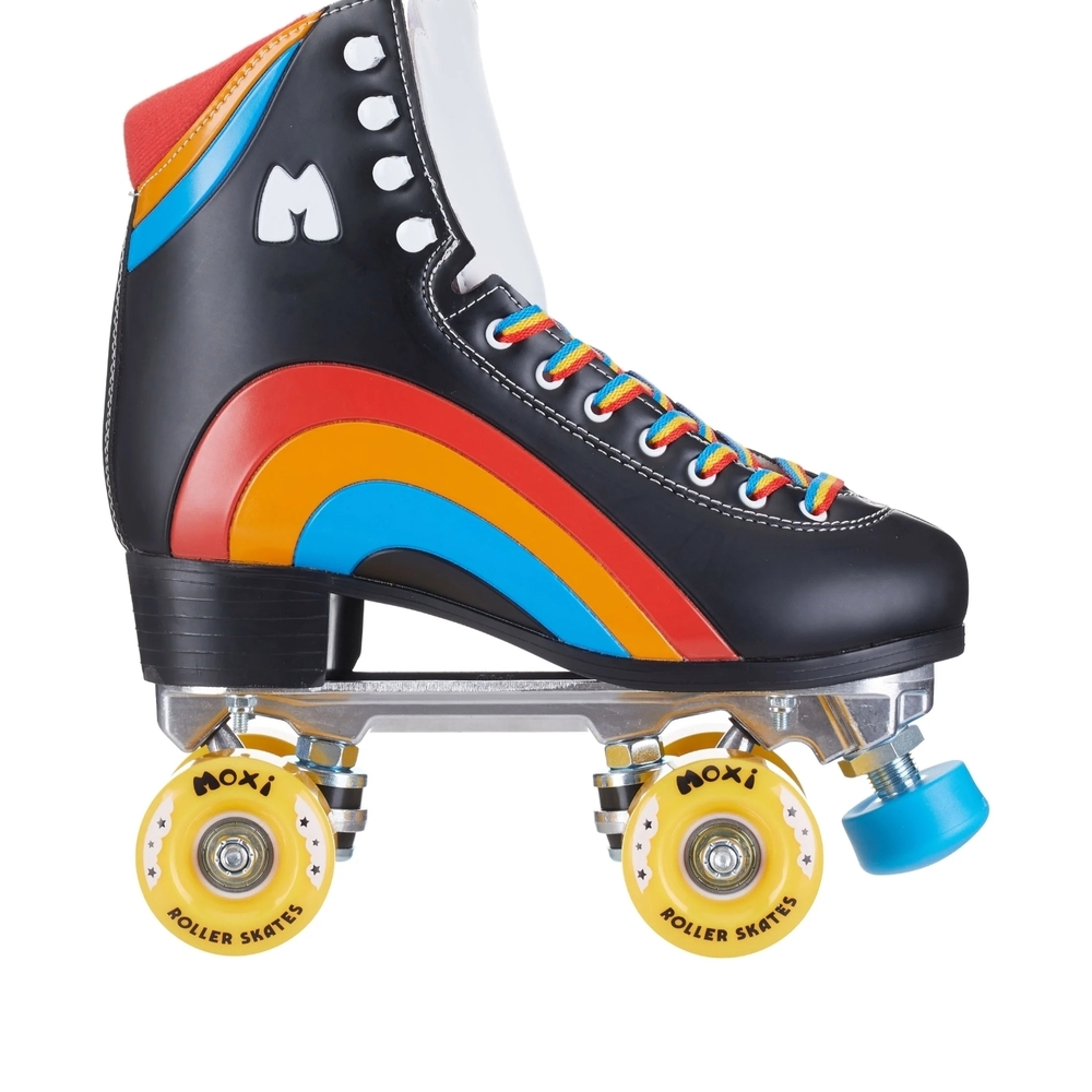 Moxi Black and Rainbow Roller Skates